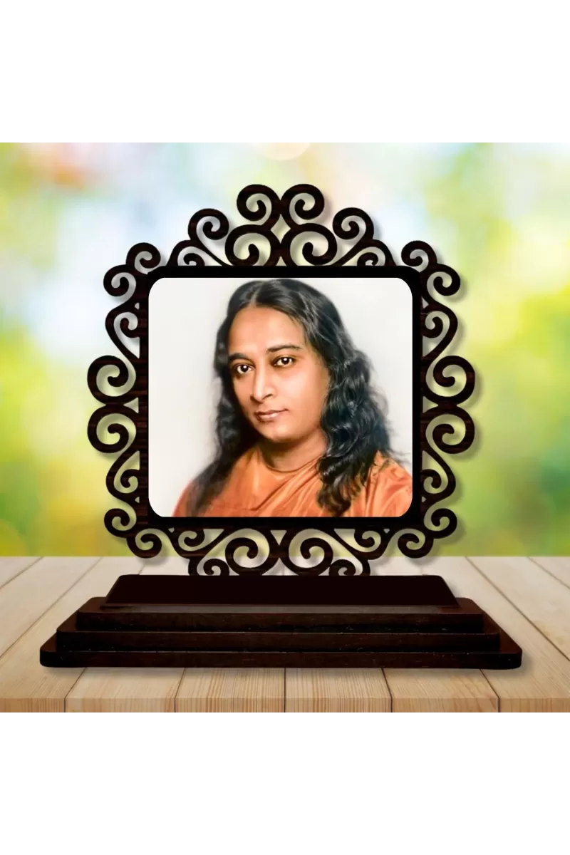 Car Desk/Table Top Paramahamsa Yogananada Wooden Photo Stand  3x4 Inches, Compact & Stylish Spiritual Display For Car, Home & Office (Pack Of 1) (F19900)