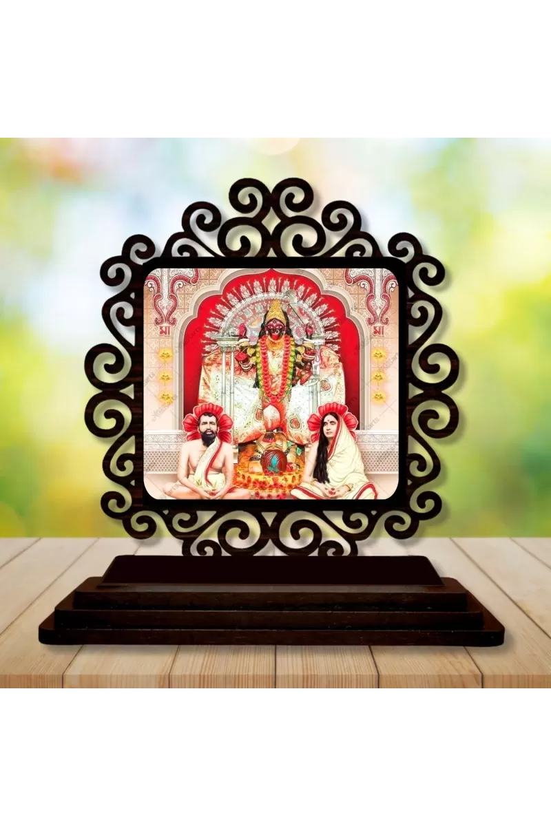 Car Desk/Table Top Kali Maa And Ramakrishna Paramahamsa And Sarada Devi Wooden Photo Stand  3x4 Inches, Compact & Stylish Spiritual Display For Car, Home & Office (Pack Of 1) (F19901)