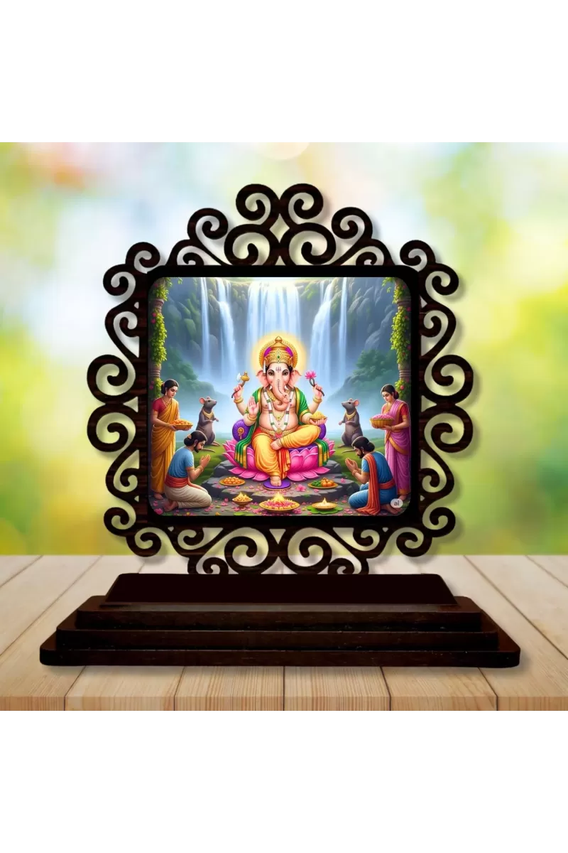 Car Desk/Table Top Lord Ganesha Wooden Photo Stand  3x4 Inches, Compact & Stylish Spiritual Display For Car, Home & Office (Pack Of 1) (F19902)