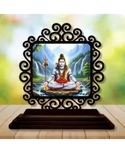 Car Desk/Table Top Lord Shiva Wooden Photo Stand  3x4 Inches, Compact & Stylish Spiritual Display For Car, Home & Office (Pack Of 1) (F19905)