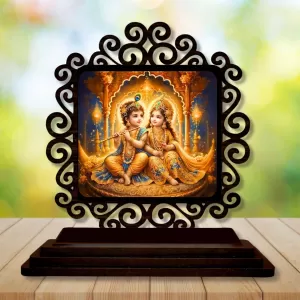 Car Desk/Table Top Radha Krishna Wooden Photo Stand 3x4 Inches, Compact & Stylish Spiritual Display For Car, Home & Office (Pack Of 1) (F19906) Car Desk/Table Top Radha Krishna Wooden Photo Stand 3x4 Inches, Compact & Stylish Spiritual Display For Car, Home & Office (Pack Of 1) (F19906)