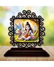 Car Desk/Table Top Lord Shiva Wooden Photo Stand  3x4 Inches, Compact & Stylish Spiritual Display For Car, Home & Office (Pack Of 1) (F19907)