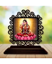 Car Desk/Table Top Goddess Lakshmi Wooden Photo Stand  3x4 Inches, Compact & Stylish Spiritual Display For Car, Home & Office (Pack Of 1) (F19908)