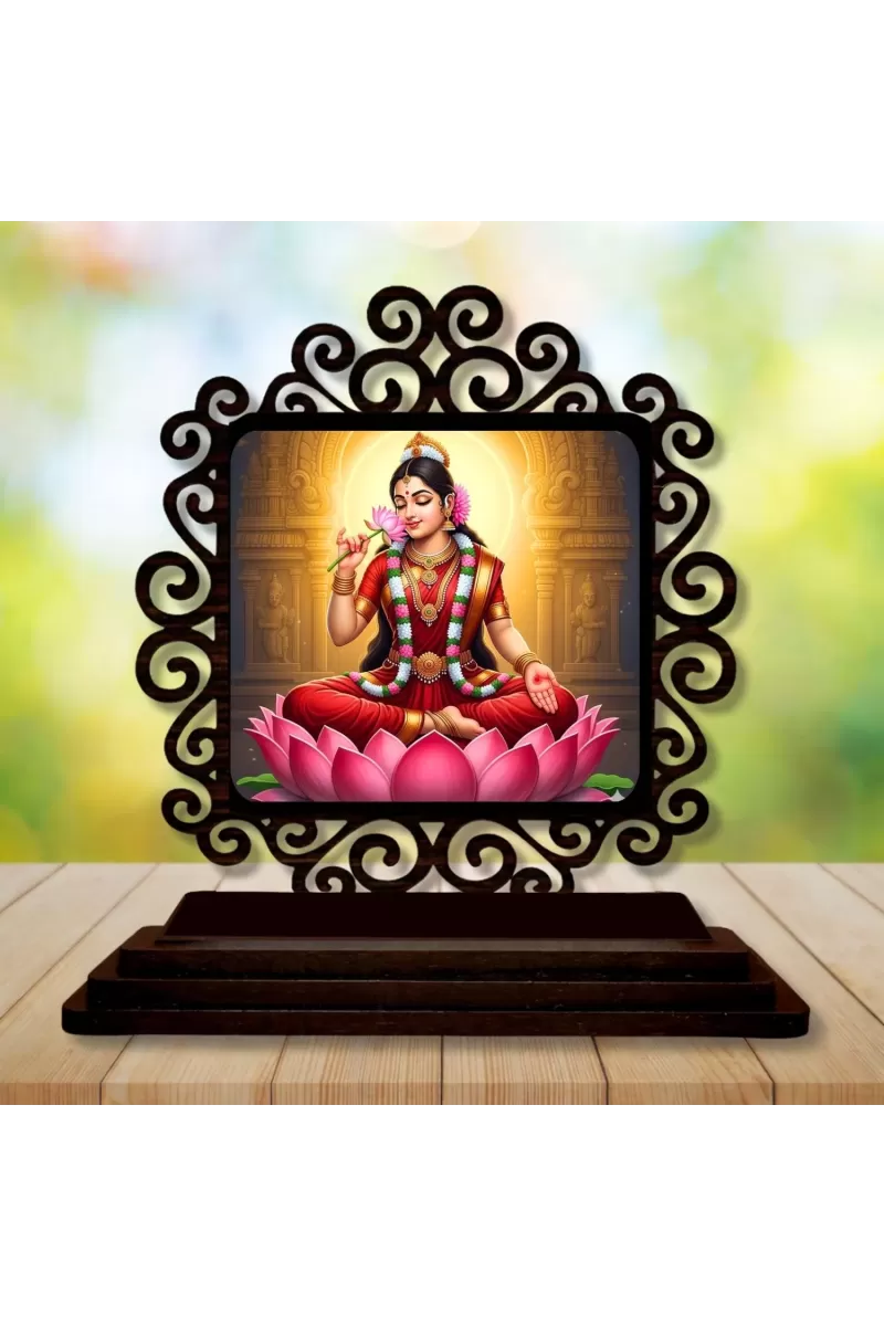 Car Desk/Table Top Goddess Lakshmi Wooden Photo Stand  3x4 Inches, Compact & Stylish Spiritual Display For Car, Home & Office (Pack Of 1) (F19908)