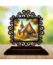 Car Desk/Table Top Beautiful Church Wooden Photo Stand  3x4 Inches, Compact & Stylish Spiritual Display For Car, Home & Office (Pack Of 1) (F19909)