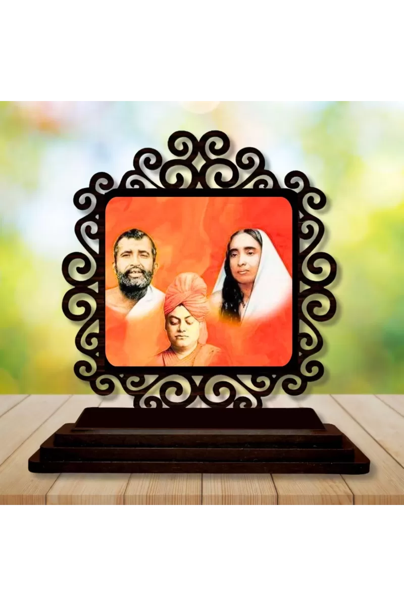 Car Desk/Table Top Ramakrishna Paramahamsa And Sarada Devi Wooden Photo Stand  3x4 Inches, Compact & Stylish Spiritual Display For Car, Home & Office (Pack Of 1) (F19910)