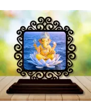 Car Desk/Table Top Lord Ganesha Wooden Photo Stand  3x4 Inches, Compact & Stylish Spiritual Display For Car, Home & Office (Pack Of 1) (F19912)