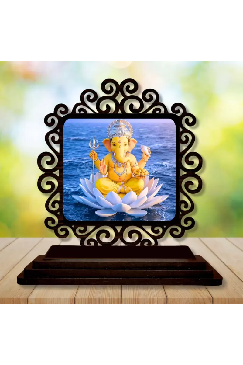 Car Desk/Table Top Lord Ganesha Wooden Photo Stand  3x4 Inches, Compact & Stylish Spiritual Display For Car, Home & Office (Pack Of 1) (F19912)