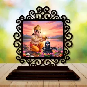 Car Desk/Table Top Lord Ganesha Worshipping Lingam Wooden Photo Stand 3x4 Inches, Compact & Stylish Spiritual Display For Car, Home & Office (Pack Of 1) (F19914) Car Desk/Table Top Lord Ganesha Worshipping Lingam Wooden Photo Stand 3x4 Inches, Compact & Stylish Spiritual Display For Car, Home & Office (Pack Of 1) (F19914)