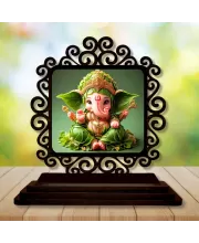 Car Desk/Table Top Lord Ganesha Wooden Photo Stand  3x4 Inches, Compact & Stylish Spiritual Display For Car, Home & Office (Pack Of 1) (F19916)