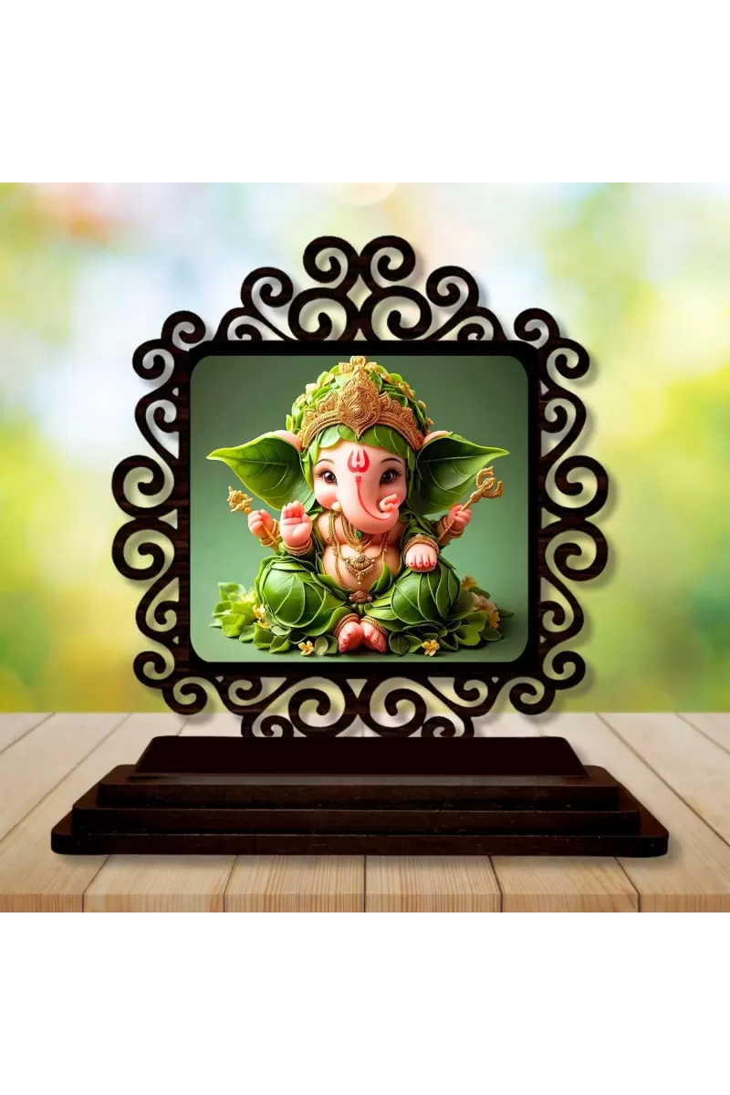 Car Desk/Table Top Lord Ganesha Wooden Photo Stand  3x4 Inches, Compact & Stylish Spiritual Display For Car, Home & Office (Pack Of 1) (F19916)