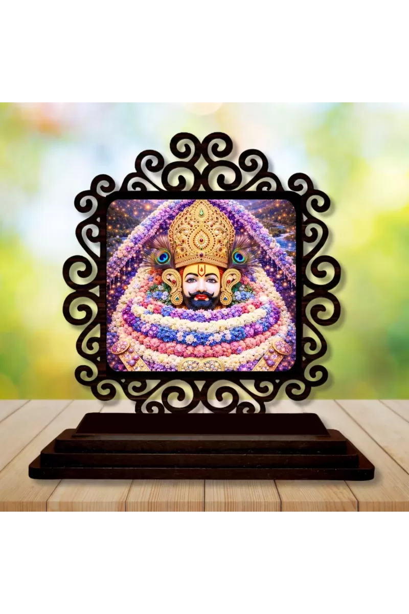 Car Desk/Table Top Khatu Shyam Wooden Photo Stand  3x4 Inches, Compact & Stylish Spiritual Display For Car, Home & Office (Pack Of 1) (F19917)