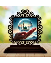 Car Desk/Table Top Mucca Masid Wooden Photo Stand  3x4 Inches, Compact & Stylish Spiritual Display For Car, Home & Office (Pack Of 1) (F19918)