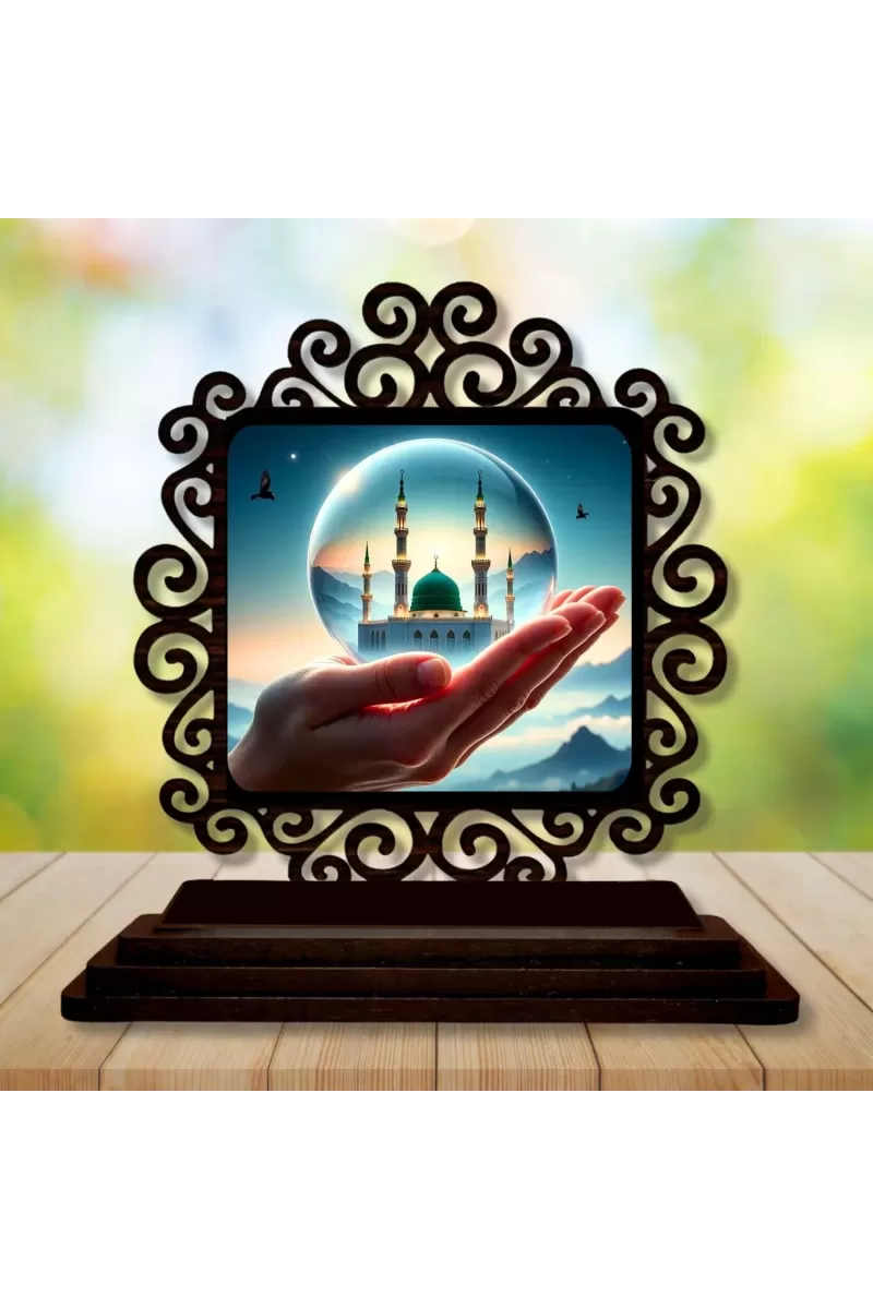 Car Desk/Table Top Mucca Masid Wooden Photo Stand  3x4 Inches, Compact & Stylish Spiritual Display For Car, Home & Office (Pack Of 1) (F19918)