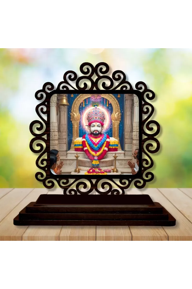 Car Desk/Table Top Khatu Shyam Wooden Photo Stand  3x4 Inches, Compact & Stylish Spiritual Display For Car, Home & Office (Pack Of 1) (F19919)