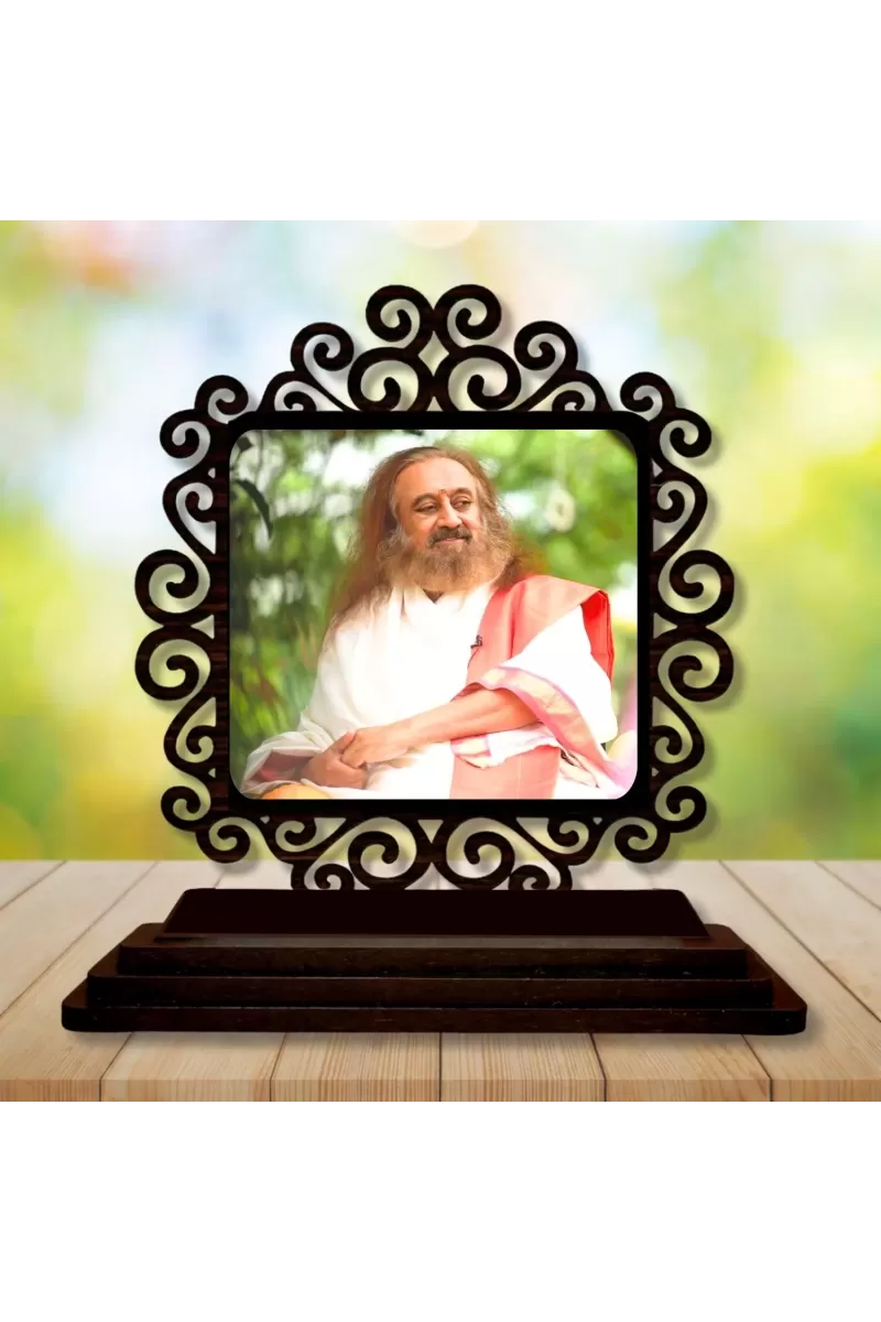 Car Desk/Table Top Sri Sri Ravi Shankar Wooden Photo Stand  3x4 Inches, Compact & Stylish Spiritual Display For Car, Home & Office (Pack Of 1) (F19920)