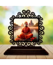 Car Desk/Table Top Swami Vivekananda Wooden Photo Stand  3x4 Inches, Compact & Stylish Spiritual Display For Car, Home & Office (Pack Of 1) (F19921)