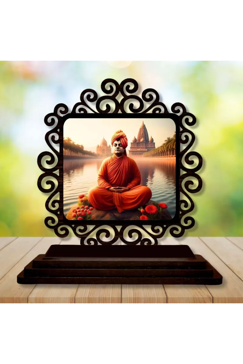 Car Desk/Table Top Swami Vivekananda Wooden Photo Stand  3x4 Inches, Compact & Stylish Spiritual Display For Car, Home & Office (Pack Of 1) (F19921)