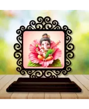 Car Desk/Table Top Lord Ganesha Wooden Photo Stand  3x4 Inches, Compact & Stylish Spiritual Display For Car, Home & Office (Pack Of 1) (F19922)