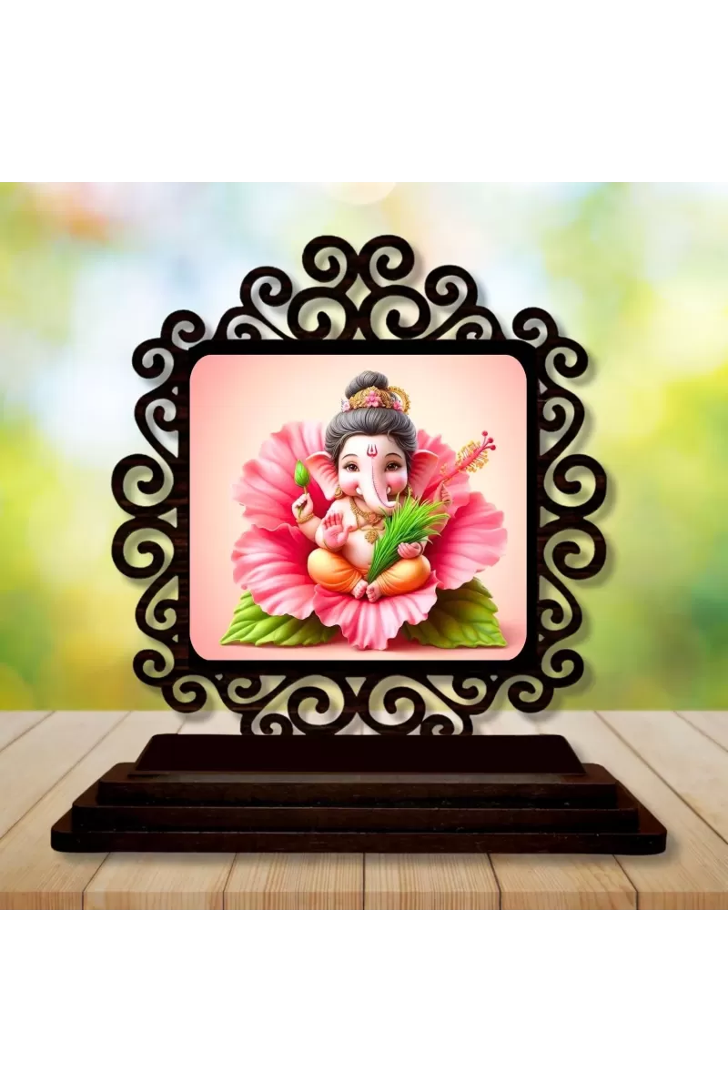 Car Desk/Table Top Lord Ganesha Wooden Photo Stand  3x4 Inches, Compact & Stylish Spiritual Display For Car, Home & Office (Pack Of 1) (F19922)