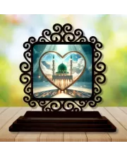 Car Desk/Table Top Mucca Masid Wooden Photo Stand  3x4 Inches, Compact & Stylish Spiritual Display For Car, Home & Office (Pack Of 1) (F19923)