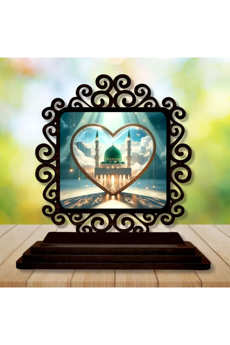 Car Desk/Table Top Mucca Masid Wooden Photo Stand  3x4 Inches, Compact & Stylish Spiritual Display For Car, Home & Office (Pack Of 1) (F19923)