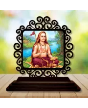 Car Desk/Table Top Adhi Shankaracharya Wooden Photo Stand  3x4 Inches, Compact & Stylish Spiritual Display For Car, Home & Office (Pack Of 1) (F19925)