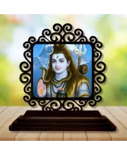 Car Desk/Table Top Lord Shiva Wooden Photo Stand  3x4 Inches, Compact & Stylish Spiritual Display For Car, Home & Office (Pack Of 1) (F19926)