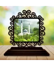 Car Desk/Table Top Mucca Masid Wooden Photo Stand  3x4 Inches, Compact & Stylish Spiritual Display For Car, Home & Office (Pack Of 1) (F19928)