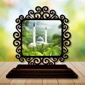 Car Desk/Table Top Mucca Masid Wooden Photo Stand  3x4 Inches, Compact & Stylish Spiritual Display For Car, Home & Office (Pack Of 1) (F19928)
