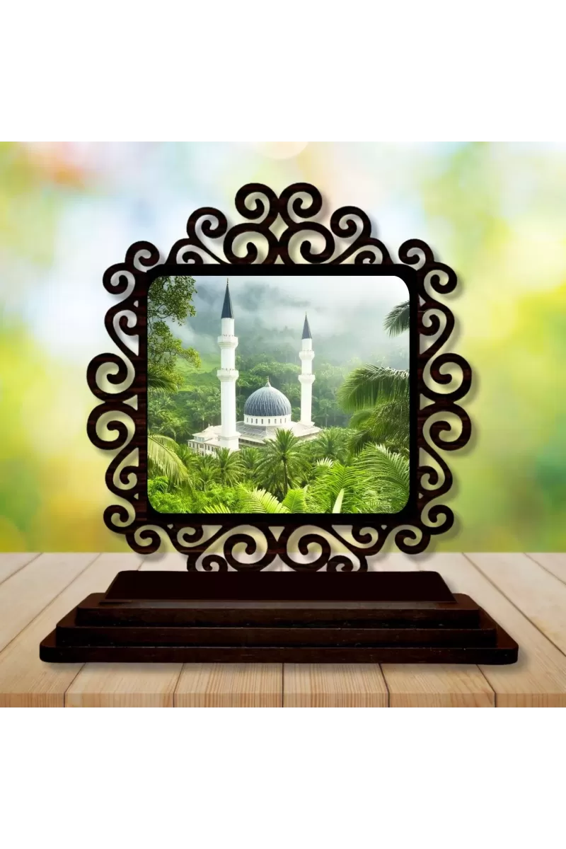 Car Desk/Table Top Mucca Masid Wooden Photo Stand  3x4 Inches, Compact & Stylish Spiritual Display For Car, Home & Office (Pack Of 1) (F19928)