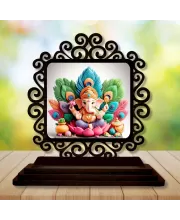 Car Desk/Table Top Lord Ganesha Wooden Photo Stand  3x4 Inches, Compact & Stylish Spiritual Display For Car, Home & Office (Pack Of 1) (F19929)
