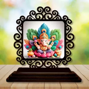 Car Desk/Table Top Lord Ganesha Wooden Photo Stand 3x4 Inches, Compact & Stylish Spiritual Display For Car, Home & Office (Pack Of 1) (F19929) Car Desk/Table Top Lord Ganesha Wooden Photo Stand 3x4 Inches, Compact & Stylish Spiritual Display For Car, Home & Office (Pack Of 1) (F19929)