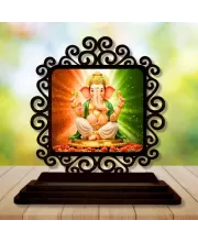 Car Desk/Table Top Lord Ganesha Wooden Photo Stand  3x4 Inches, Compact & Stylish Spiritual Display For Car, Home & Office (Pack Of 1) (F19930)