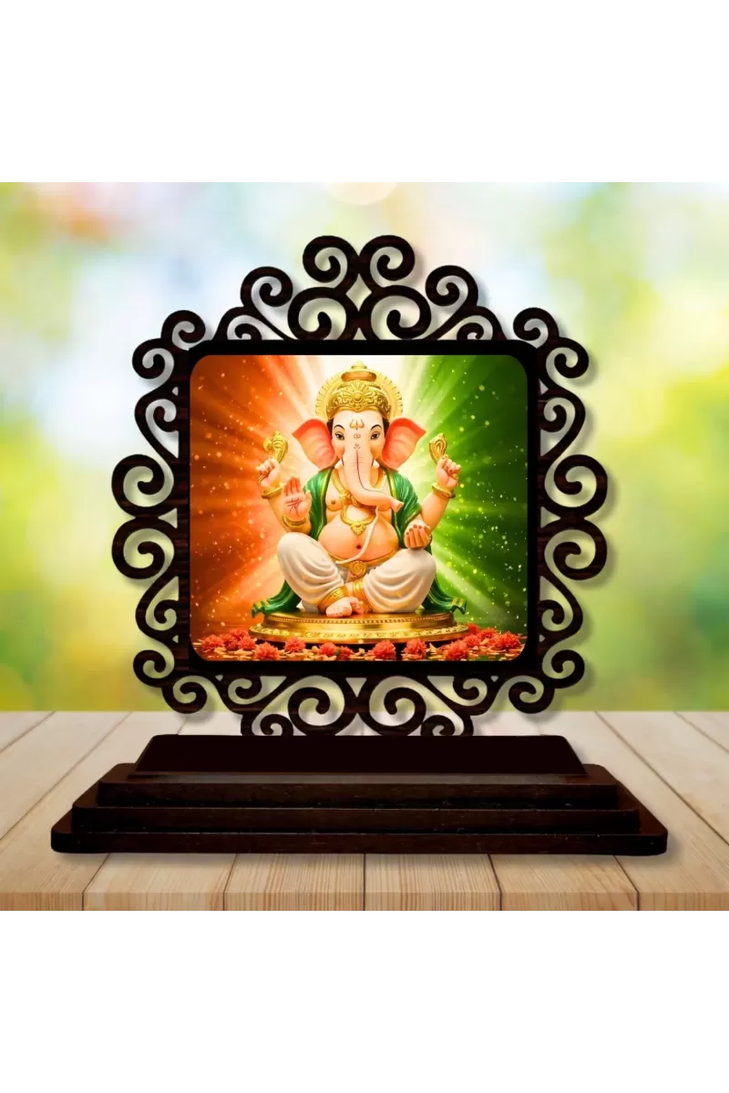 Car Desk/Table Top Lord Ganesha Wooden Photo Stand  3x4 Inches, Compact & Stylish Spiritual Display For Car, Home & Office (Pack Of 1) (F19930)