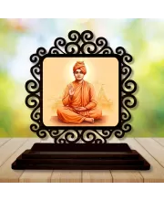 Car Desk/Table Top Swami Vivekananda Wooden Photo Stand  3x4 Inches, Compact & Stylish Spiritual Display For Car, Home & Office (Pack Of 1) (F19931)