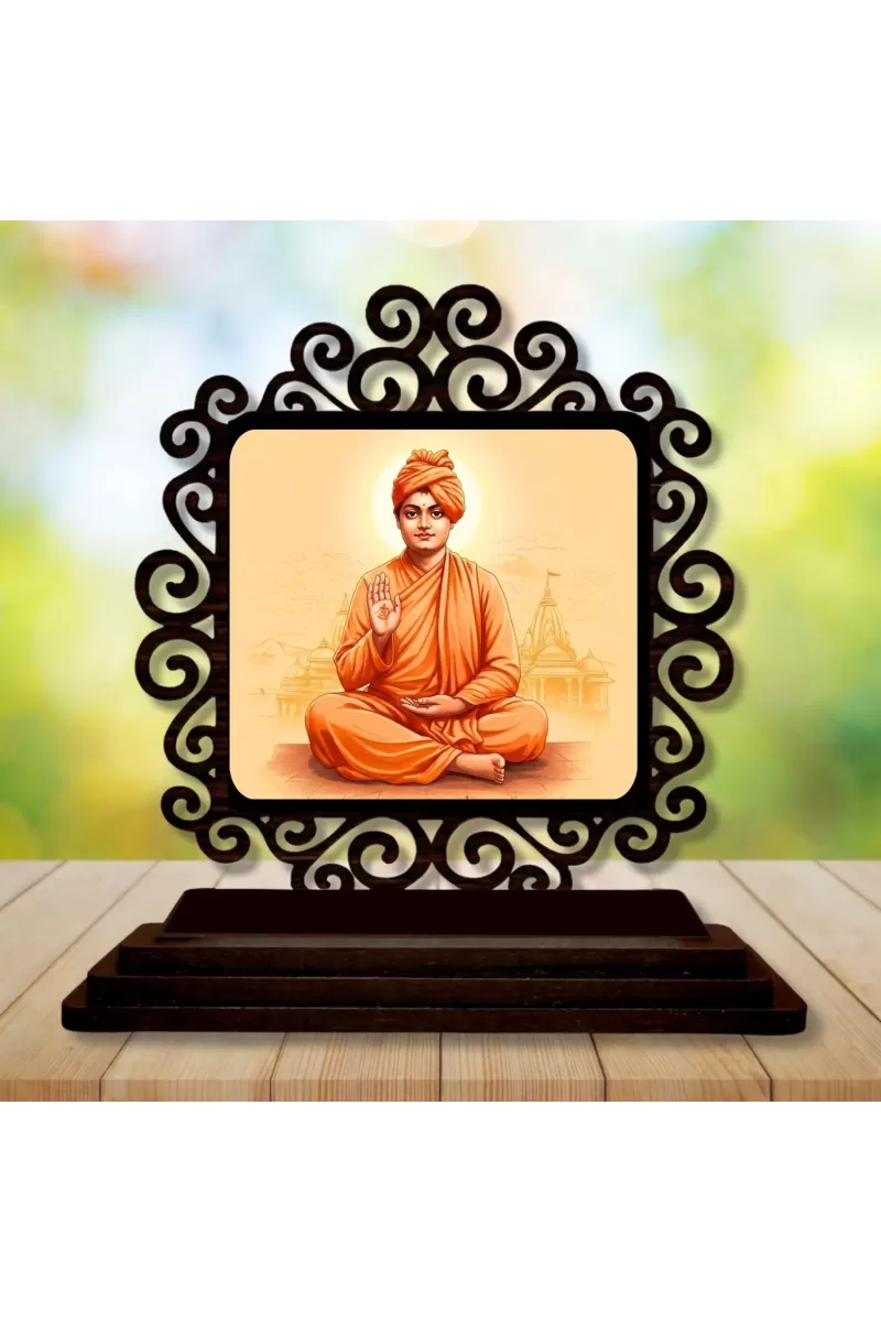 Car Desk/Table Top Swami Vivekananda Wooden Photo Stand  3x4 Inches, Compact & Stylish Spiritual Display For Car, Home & Office (Pack Of 1) (F19931)