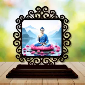 Car Desk/Table Top Lord Buddha Wooden Photo Stand 3x4 Inches, Compact & Stylish Spiritual Display For Car, Home & Office (Pack Of 1) (F19932) Car Desk/Table Top Lord Buddha Wooden Photo Stand 3x4 Inches, Compact & Stylish Spiritual Display For Car, Home & Office (Pack Of 1) (F19932)