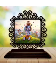 Car Desk/Table Top Lord Krishna Wooden Photo Stand  3x4 Inches, Compact & Stylish Spiritual Display For Car, Home & Office (Pack Of 1) (F19934)