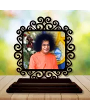 Car Desk/Table Top Shirdi Saibaba Wooden Photo Stand  3x4 Inches, Compact & Stylish Spiritual Display For Car, Home & Office (Pack Of 1) (F19935)