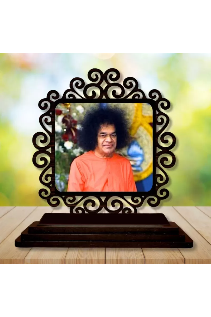 Car Desk/Table Top Shirdi Saibaba Wooden Photo Stand  3x4 Inches, Compact & Stylish Spiritual Display For Car, Home & Office (Pack Of 1) (F19935)