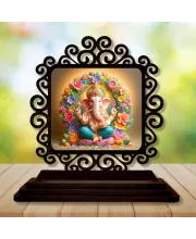 Car Desk/Table Top Lord Ganesha Wooden Photo Stand  3x4 Inches, Compact & Stylish Spiritual Display For Car, Home & Office (Pack Of 1) (F19936)