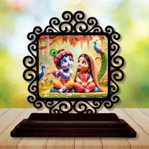 Car Desk/Table Top Radha Krishna Wooden Photo Stand 3x4 Inches, Compact & Stylish Spiritual Display For Car, Home & Office (Pack Of 1) (F19937) Car Desk/Table Top Radha Krishna Wooden Photo Stand 3x4 Inches, Compact & Stylish Spiritual Display For Car, Home & Office (Pack Of 1) (F19937)
