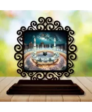 Car Desk/Table Top Mucca Masid Wooden Photo Stand  3x4 Inches, Compact & Stylish Spiritual Display For Car, Home & Office (Pack Of 1) (F19938)