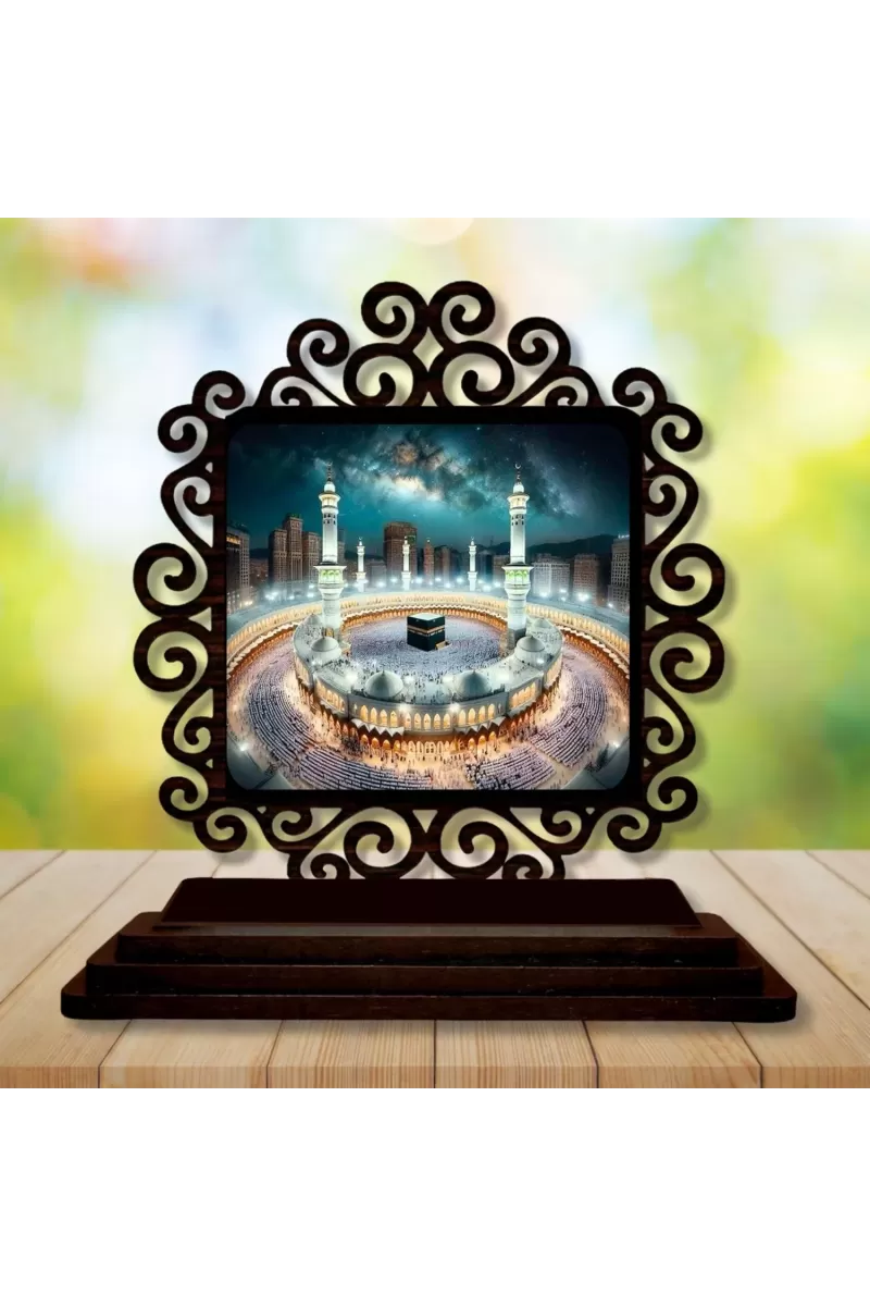 Car Desk/Table Top Mucca Masid Wooden Photo Stand  3x4 Inches, Compact & Stylish Spiritual Display For Car, Home & Office (Pack Of 1) (F19938)
