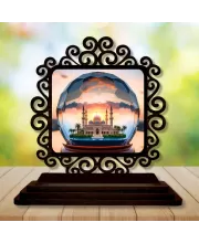 Car Desk/Table Top Mucca Masid Wooden Photo Stand  3x4 Inches, Compact & Stylish Spiritual Display For Car, Home & Office (Pack Of 1) (F19939)