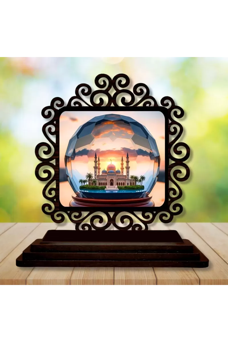 Car Desk/Table Top Mucca Masid Wooden Photo Stand  3x4 Inches, Compact & Stylish Spiritual Display For Car, Home & Office (Pack Of 1) (F19939)