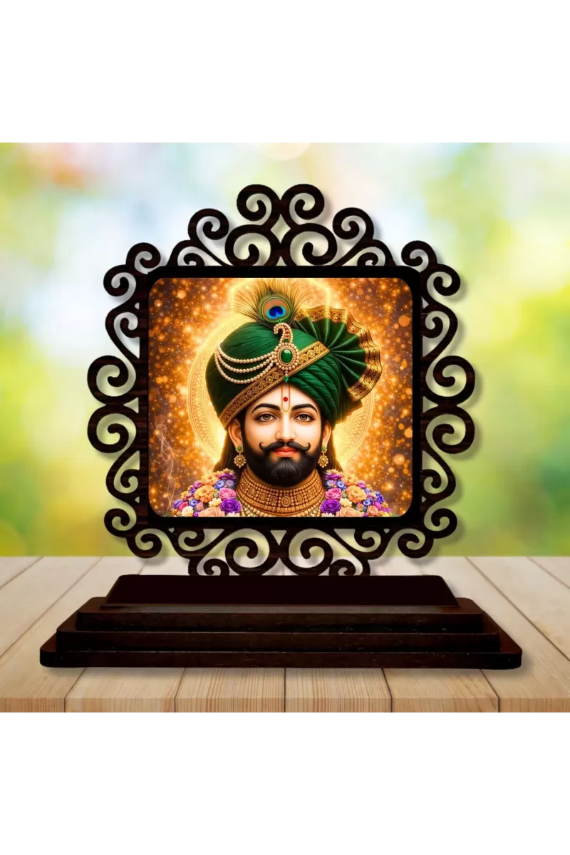 Car Desk/Table Top Khatu Shyam Wooden Photo Stand  3x4 Inches, Compact & Stylish Spiritual Display For Car, Home & Office (Pack Of 1) (F19940)