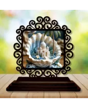 Car Desk/Table Top Mucca Masid Wooden Photo Stand  3x4 Inches, Compact & Stylish Spiritual Display For Car, Home & Office (Pack Of 1) (F19941)
