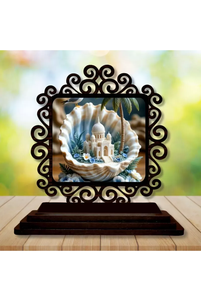 Car Desk/Table Top Mucca Masid Wooden Photo Stand  3x4 Inches, Compact & Stylish Spiritual Display For Car, Home & Office (Pack Of 1) (F19941)